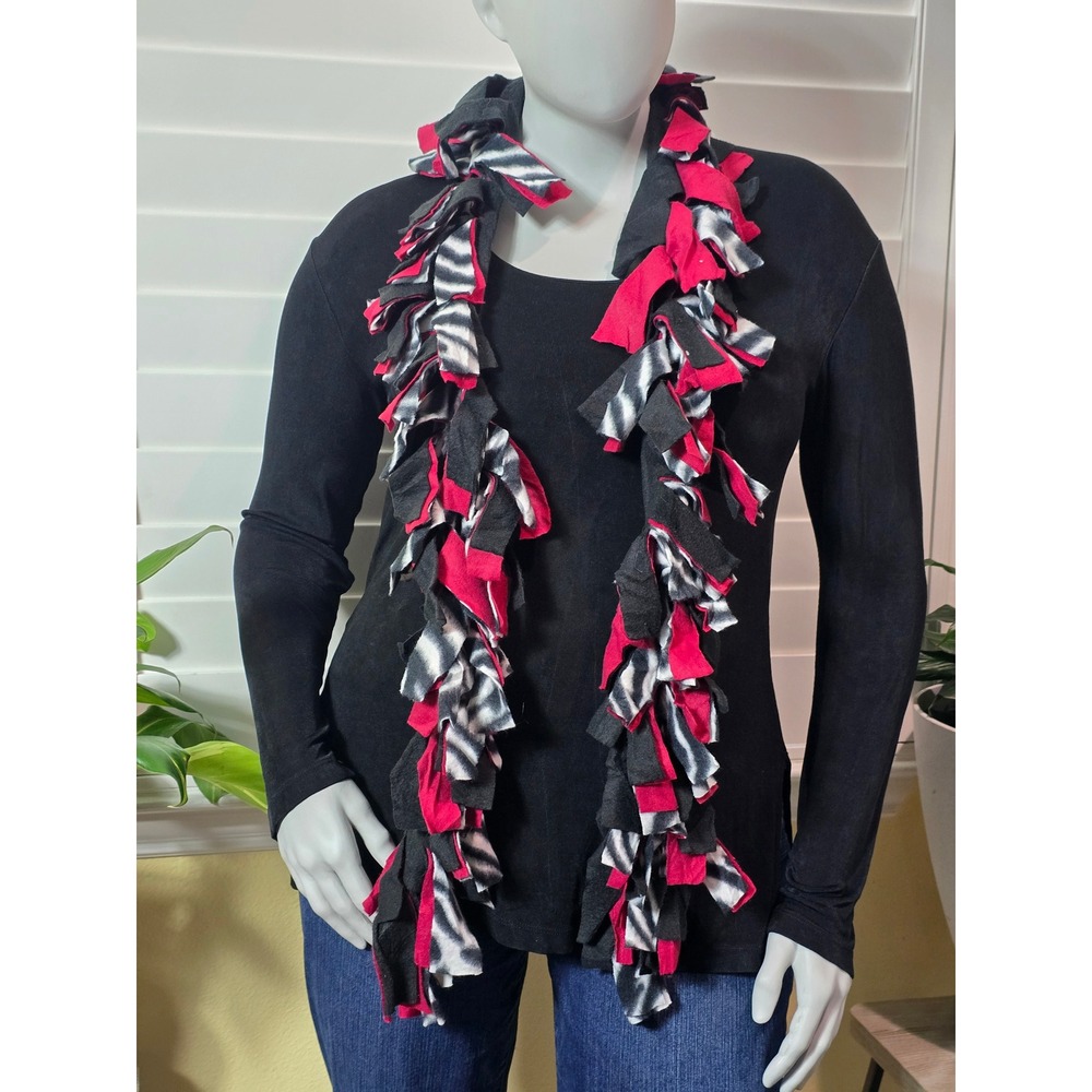 Black Leopard Print Fringes Y2K 90s Funky Frill Scarf OSFM